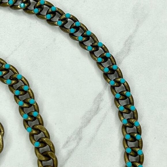 Premier Designs Gold Tone Blue Rhinestone Studded Chain Link Necklace - Picture 5 of 11